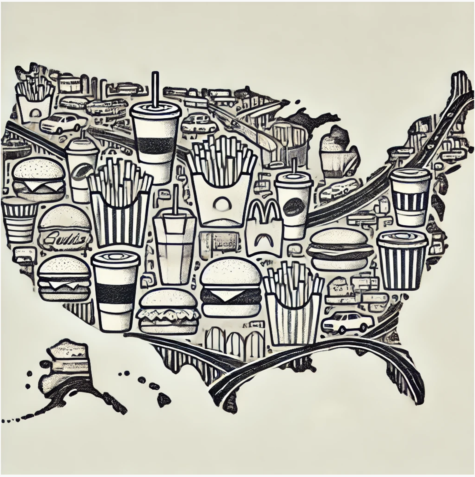 Ein Mund voll amerikanischer Fast-Food-Wortsalat